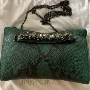 SOLD: NWOT Jimmy Choo Venus Croc patterned leather evening clutch with strap